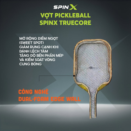 Vợt Pickleball SpinX TrueCore 16MM Chính Hãng - Trắng - Ổn Định – Cảm Giác Bóng Rõ – Kiểm Soát - Siêu Nhám